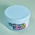 Blue Mint Cloud slime by Colour Slime, pastel Tiffany blue white glue slime in a clear jar with a colorful logo
